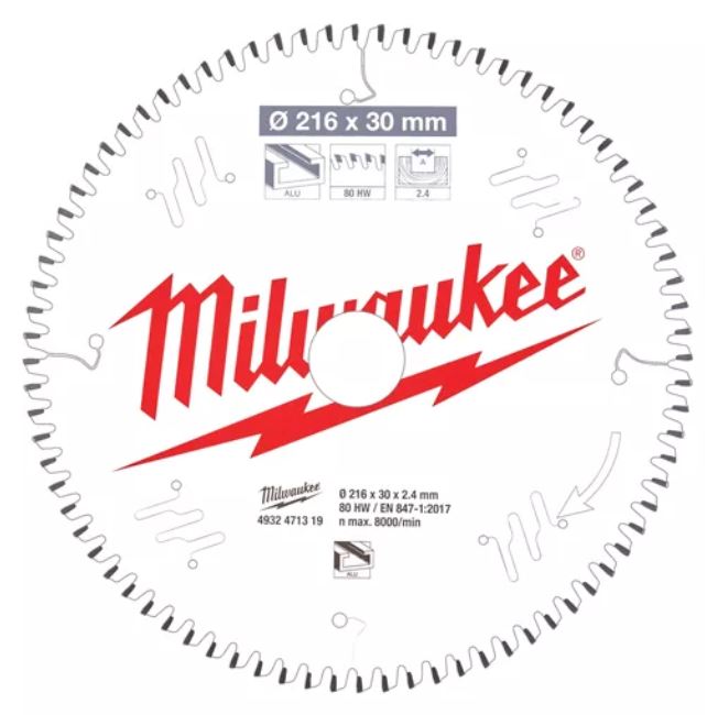 Пильный диск для торцовочной пилы по дереву 216x30x2,4x80 Milwaukee